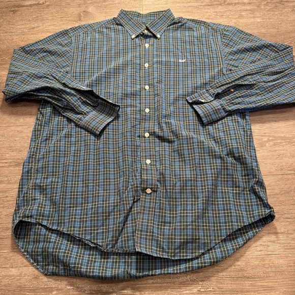 Vineyard Vines Shirt Mens Large Plue Plaid Check Whale Shirt 100% Cotton Logo - Picture 2 of 8